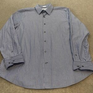 Banana Republic Shirt Mens XL Blue White Striped Fitted Button Down Italy Cotton
